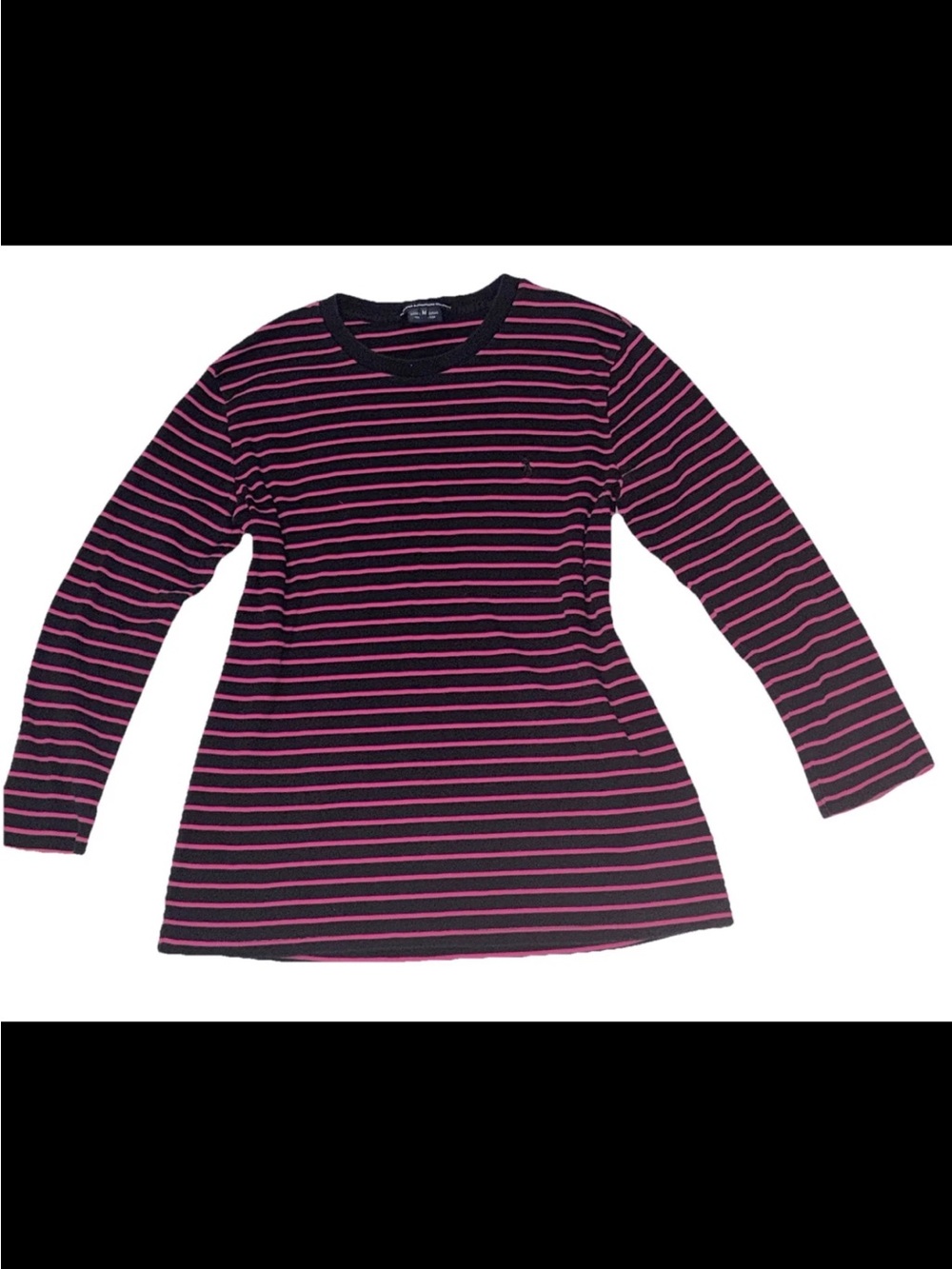 Ralph Lauren Sport VTG Bright Pink & Black Striped Woman’s SZ.M 3/4 Sleeeve Top